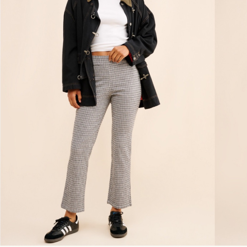 Free People In My Feels Slim Crop Gingham Black and White Pants